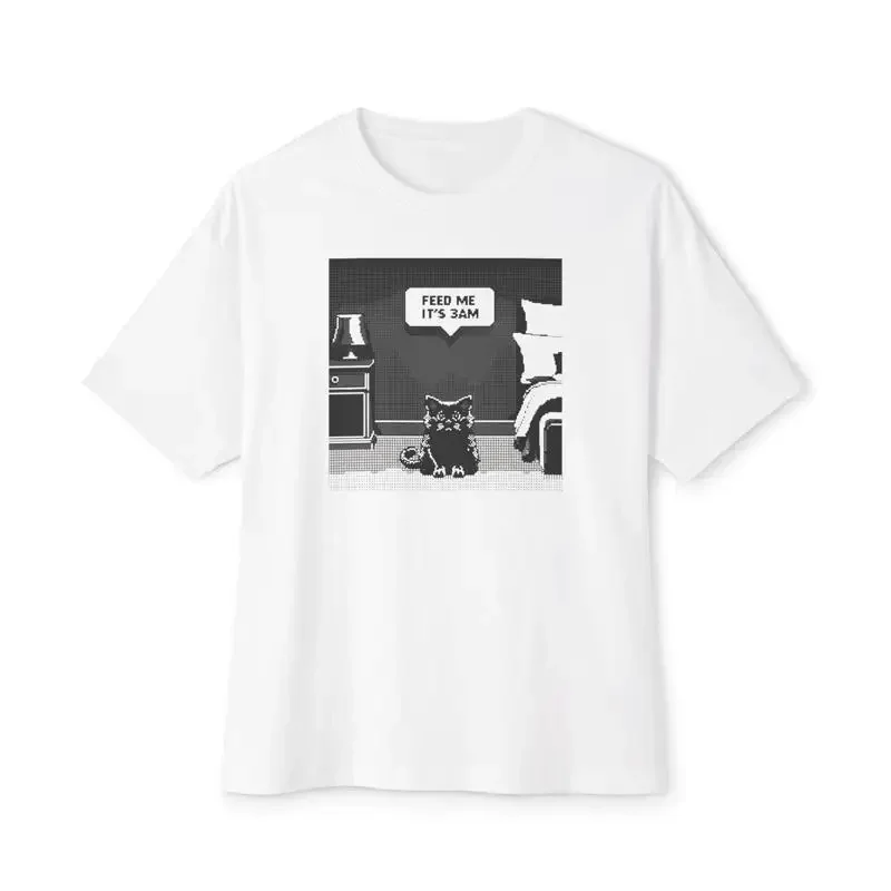 Feed Me It's 3AM Cat T Shirt Funny Oversized Boxy