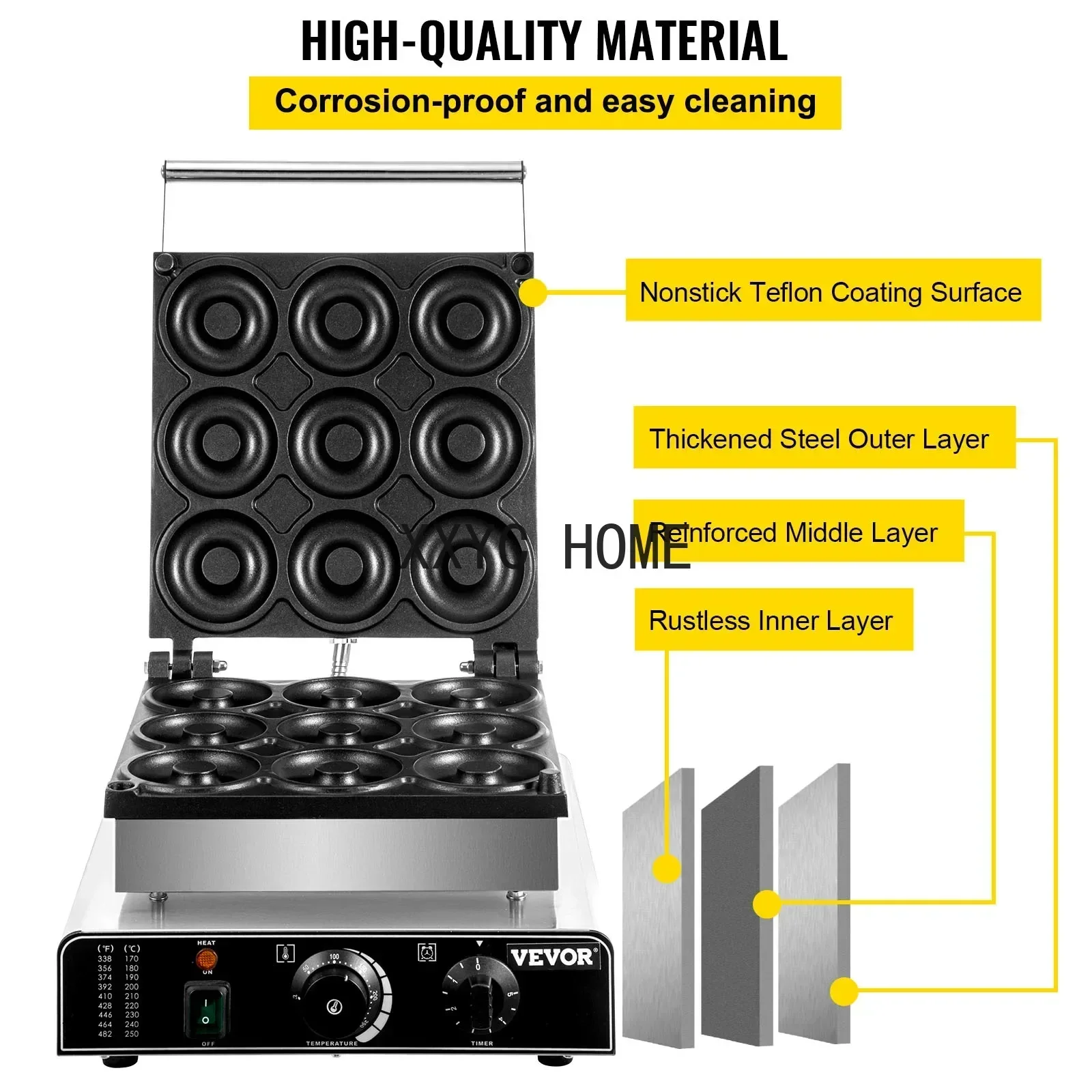 TAO 9PCS Commercial Electric Donut Maker Professional 9cm Donuts Making Machine Circle Rings Double-sided Heating Gaufriers