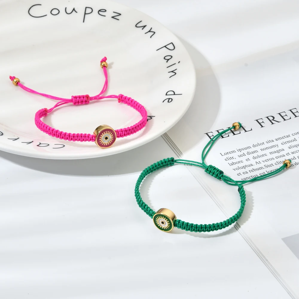 Hot Fashion Friendship Pink Rope Greek Evil Eye Charm Bracelet Round Enamel Beads Turkish Eye Bracelet Couple Hand Jewelry