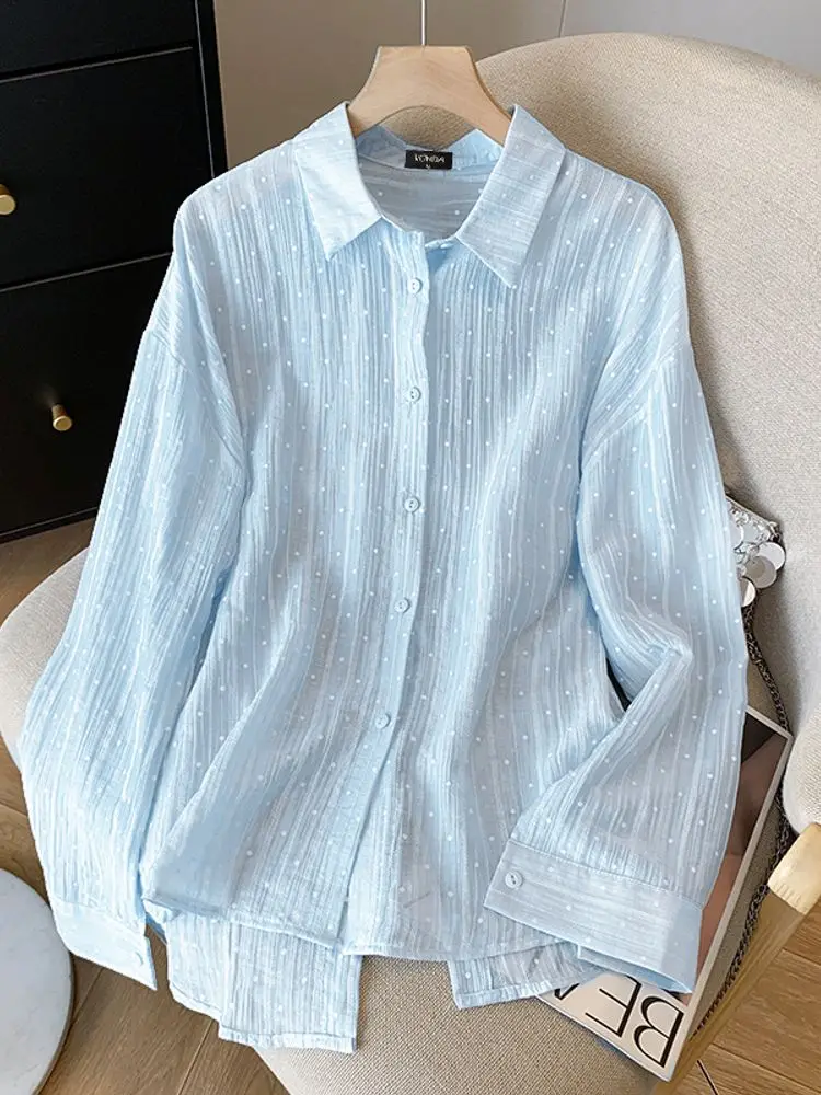 Koreanischen Stil Frauen Shirts Plus Größe VONDA Mode Langarm Tuniken Beiläufige Lose Tops 2025, Einfarbig Revers Neck Blusas 5XL