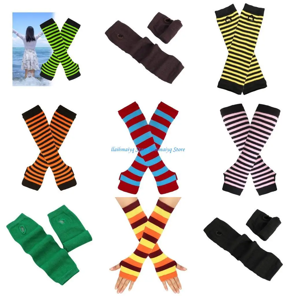 

573B Adult Teen Knit Lengthen Wrist Gloves Half Finger Mitten Stretchy Cycling Gloves