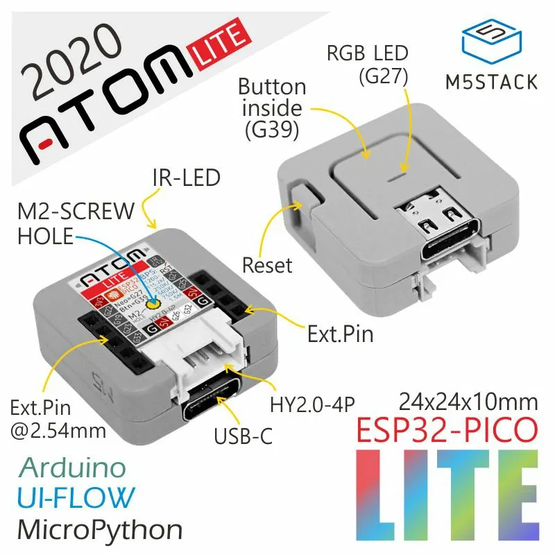 مجموعة لوحة تطوير M5Stack ATOM Lite ESP32-PICO الأصلية مع عقدة IoT بزر قابل للبرمجة Wi-Fi #2