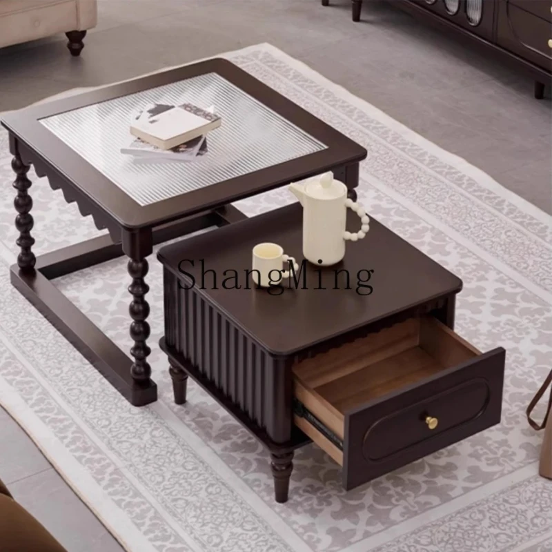 

SM retro solid wood coffee table combination TV cabinet high-end tea table light luxury small apartment living room side table