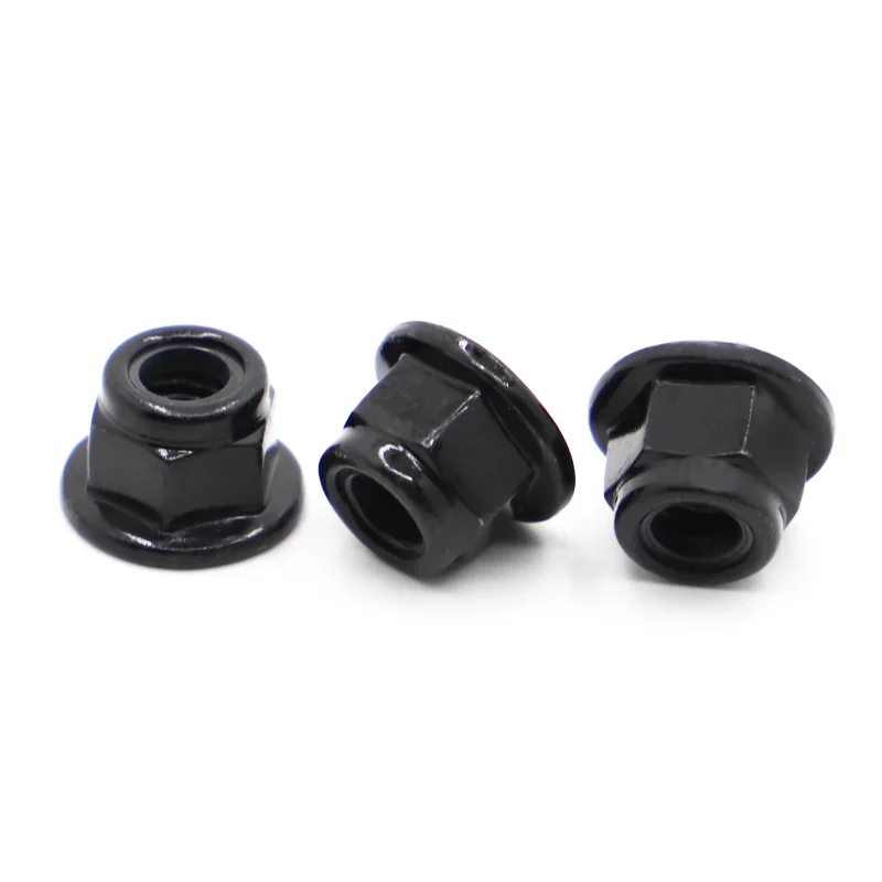 M3 M4 M5 M6 M8 M10 Black Carbon Steel Hex Flange Nylon Insert  Nut Self-locking Nut