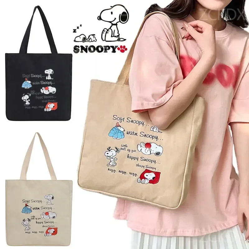 Snoopy Women\'s Canvas Shoulder Bag Large Capacity Fashion PEANUTS Animation Girls Casual Handbag Student Shopping Tote Bag Cute