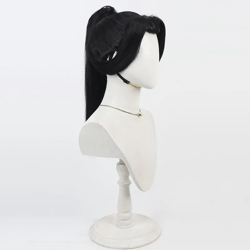 Ne Zha 2 Mrs. Yin Cosplay Wig Ne Zha Mother Mrs. Yin 55cm Long Black Ponytail Wig Synthetic Hair Heat Resistant