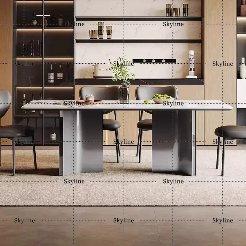for Rock Slab Dining Table Modern Minimalist Light Luxury Rectangular Table and Chair Set for Small Apartment Household