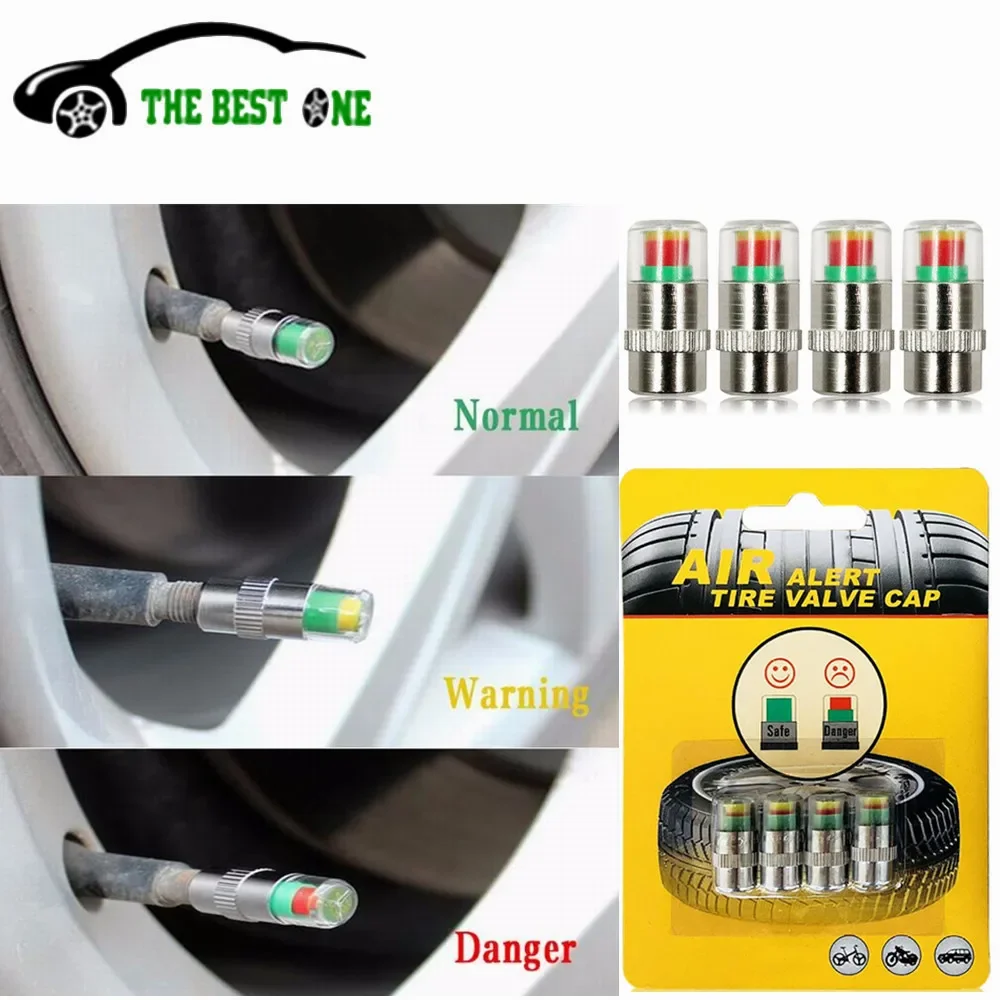 

4pcs Car Tire Pressure Guage Valve Cap Sensor Indicator Alert Monitoring Tool Motorcycle Tyre Cap Indicator Air Pressure Gauge