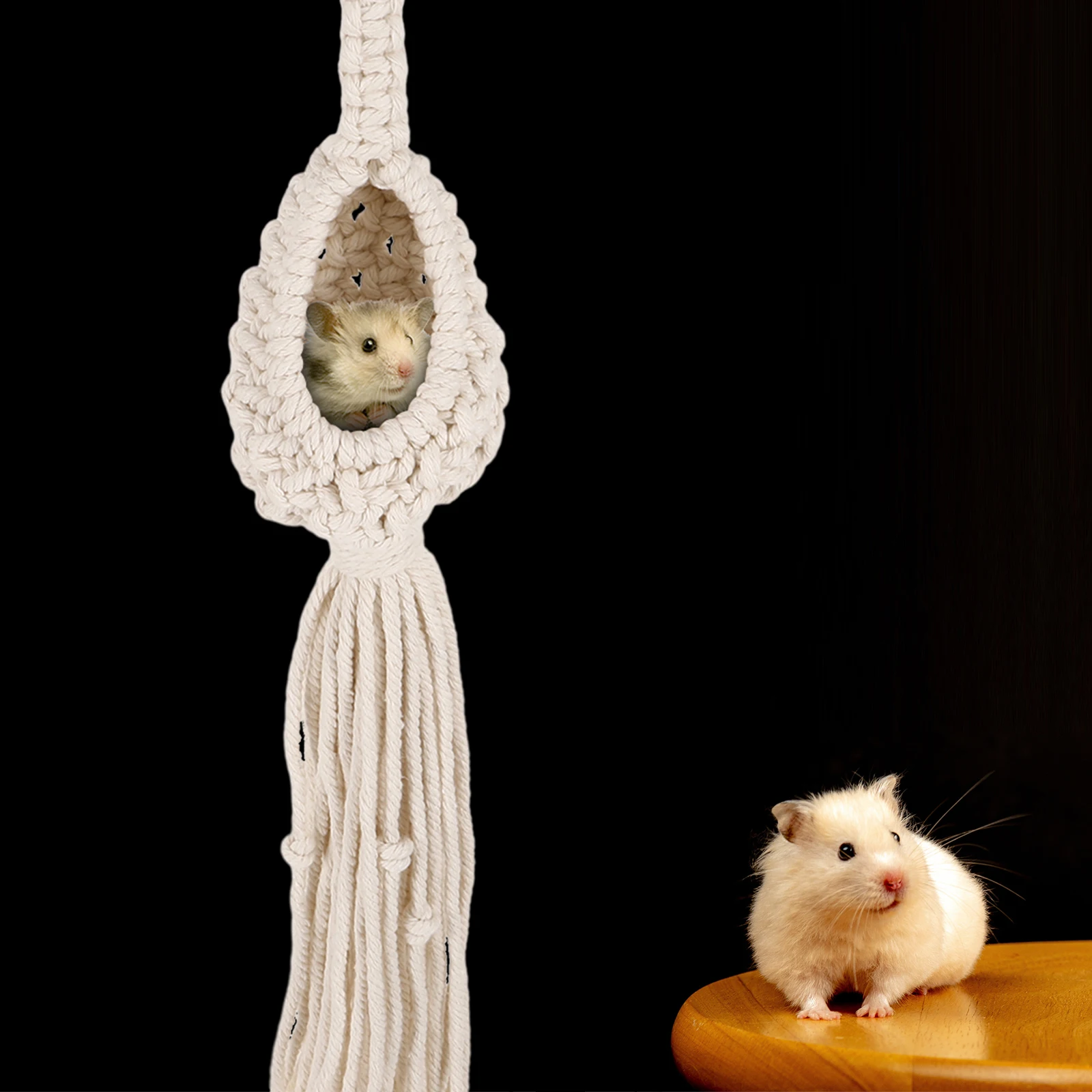 

Hamster Beige Cotton Rope Guinea Pig Bed Woven Hideout Chinchilla Hammock Pet Cage Hammock Comfortable Small Pets Home Warm