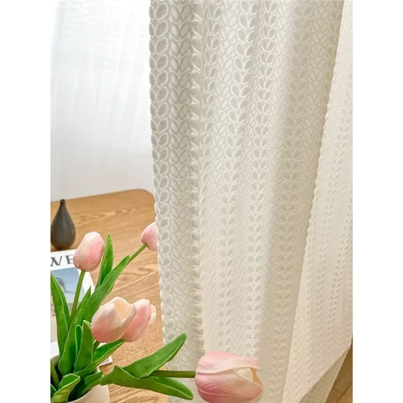 

Custom Size Embroidered Embossed Veil Window Tulle Cream White Curtains for Living Dining Room Bedroom Balcony Light White Tulle