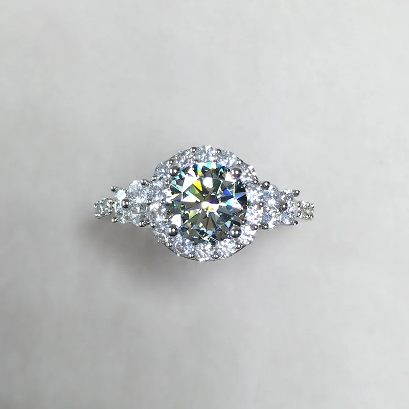 S925 Sterling Silver Ring Moissanite Diamond Ring Slightly Inlaid Luxury 2 Carat Round Bag Women