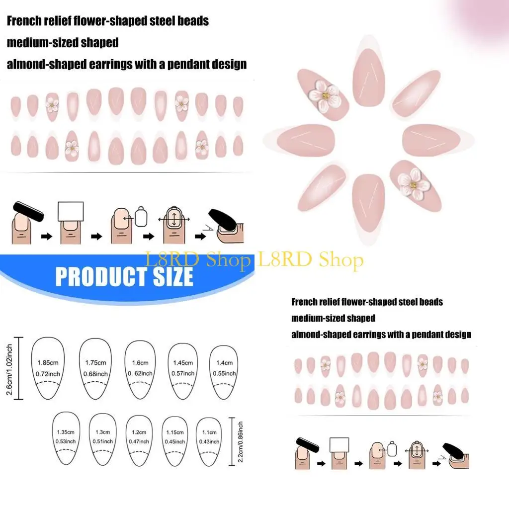 L8RD 1 zestaw Naciśnij na paznokieć, migdałowe sztuczne kleje do paznokci na paznokciach sztuczne paznokcie paznokcie akrylowe