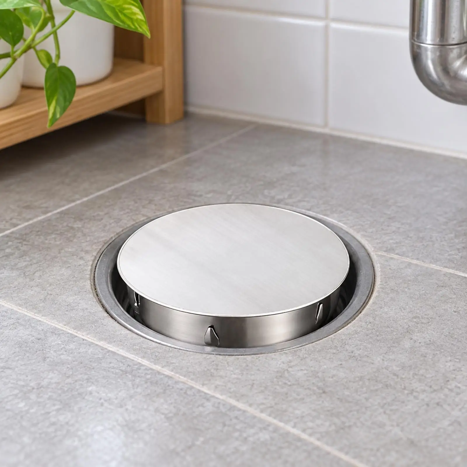 Shiny Silver Drain Seal Cover Stainless Steel Sink Plug with Fastening Tabs for Washroom Drain Pipe Odor Prevention