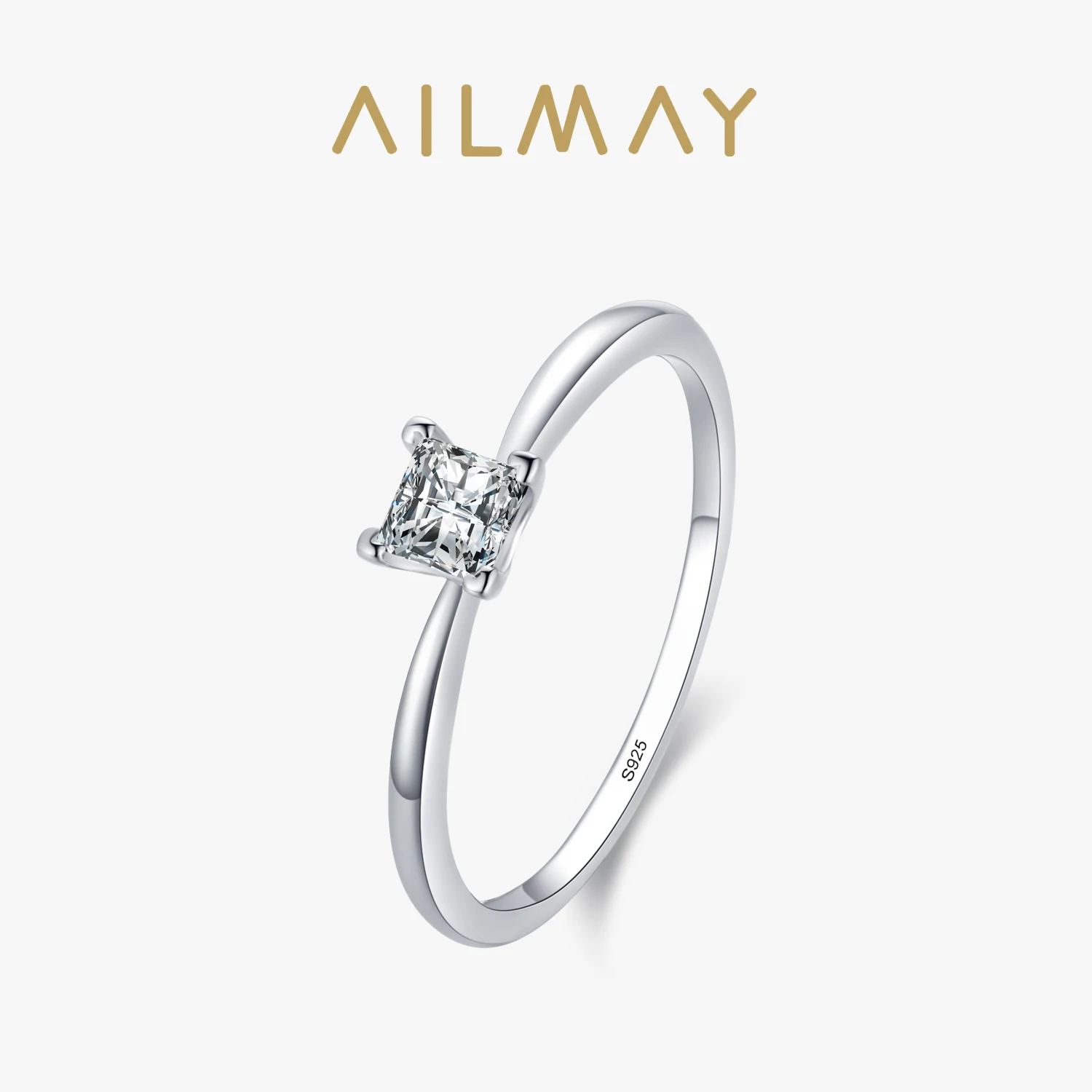 Ailmay High Quality Fashion Shiny Clear Zircon Wedding Female Finger Ring For Women Simple Square Ring Fine Jewelry