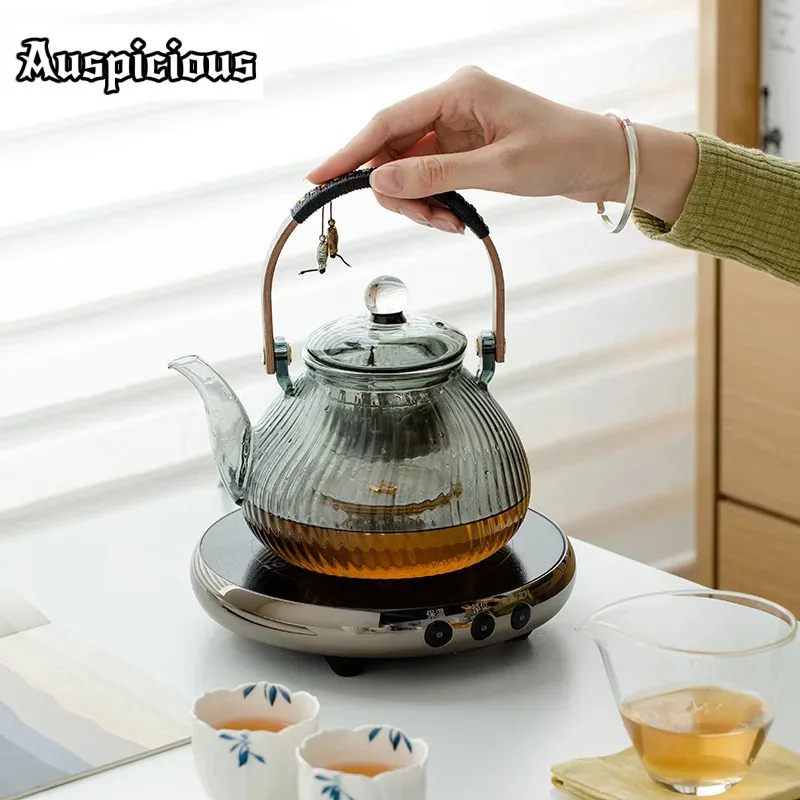 900ml Starry Sky Gray Glass Teapot with Infuser Heat Resistant Flower Tea Kettle Transparent Tea Pot Portable Handle Pot Tea Set