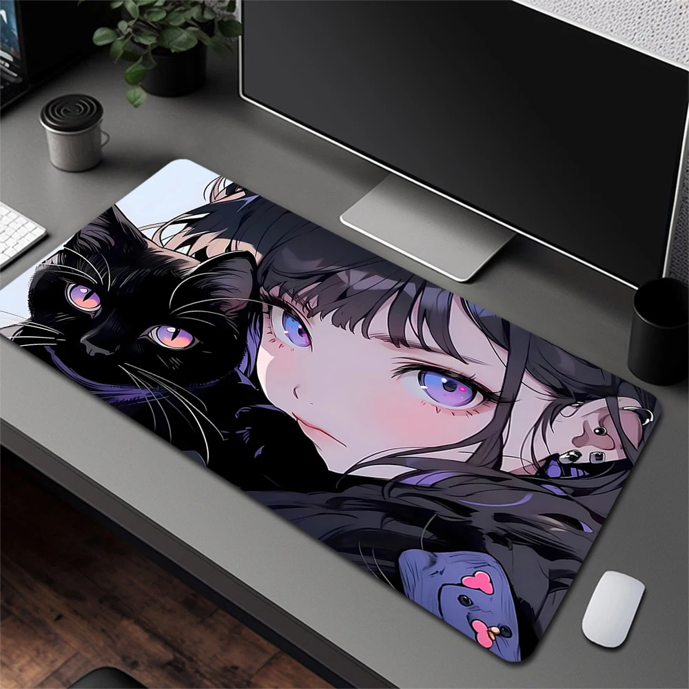 لوحة ماوس ألعاب من السيليكون على شكل قطة سوداء لطيفة للفتيات الجميلات بحافة كبيرة وقفل لوحة المفاتيح ولوحة المفاتيح ومضادة للانزلاق