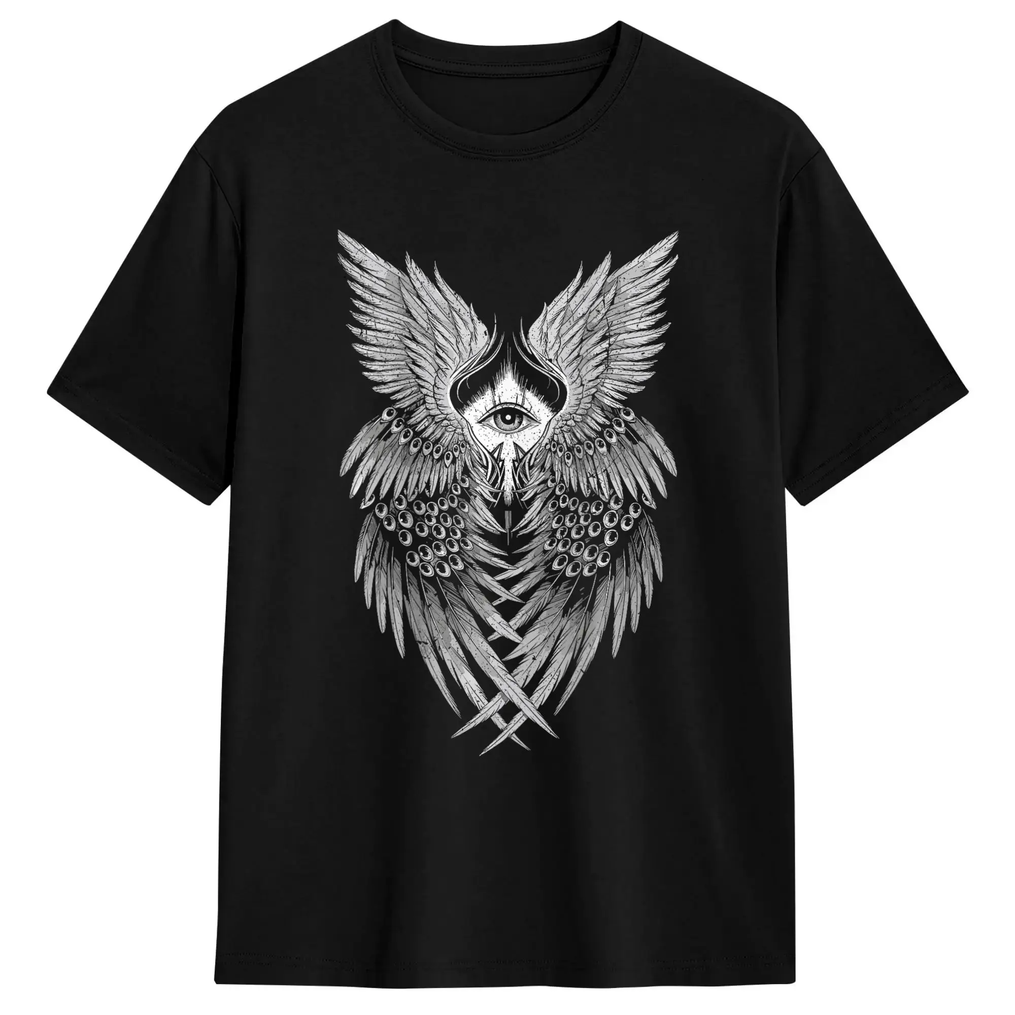 Vintage Biblical Angel Seraphim All Seeing Eye Dark Aesthetic T-Shirt Men Crewneck Cotton T Shirts  Short Sleeve Tees Original