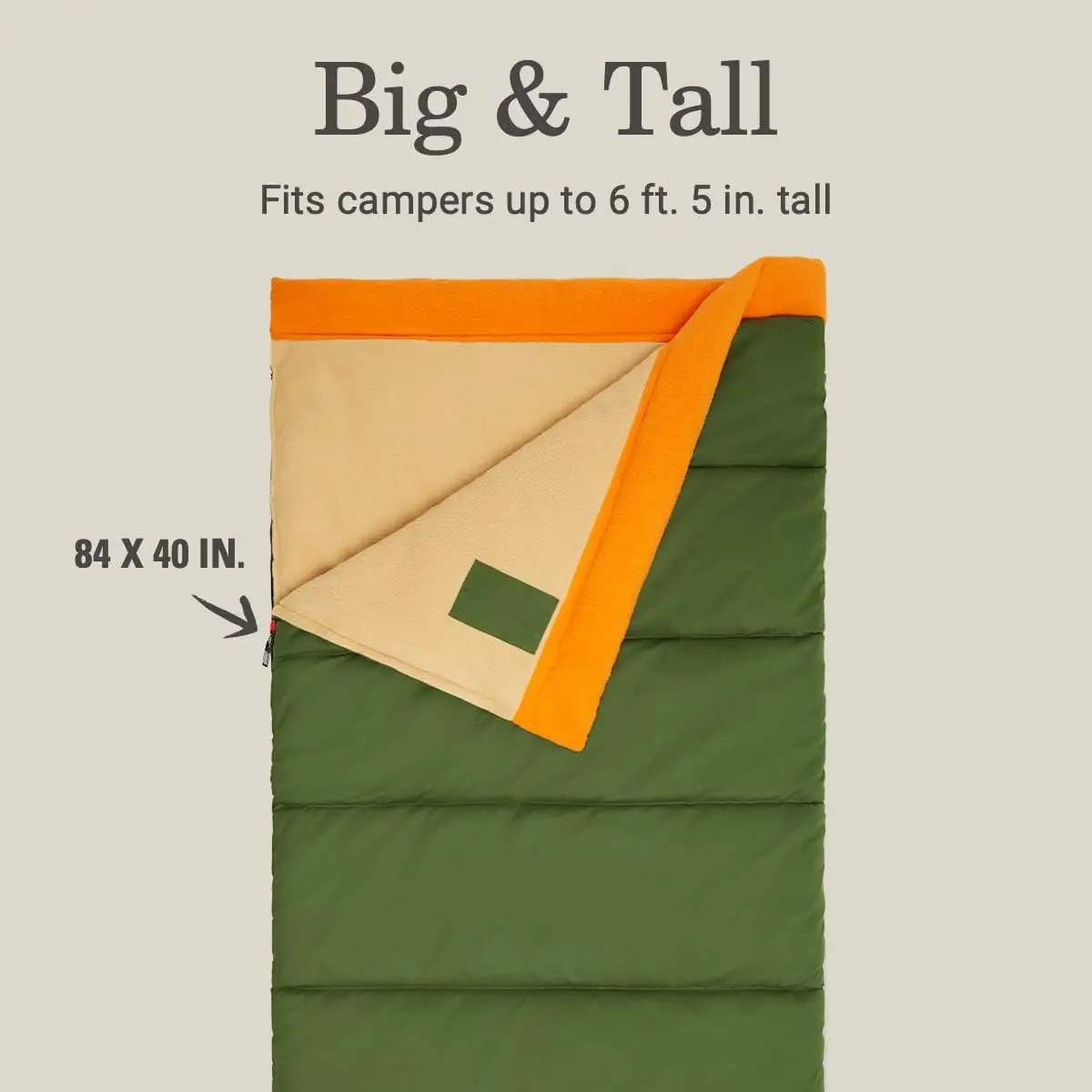 Big Game 0°F Big & Tall Sleeping Bag, Cold Weather Adult Sleeping Bag with Sherpa & Flannel Lining and 2-Way Zipper, Fits Camper