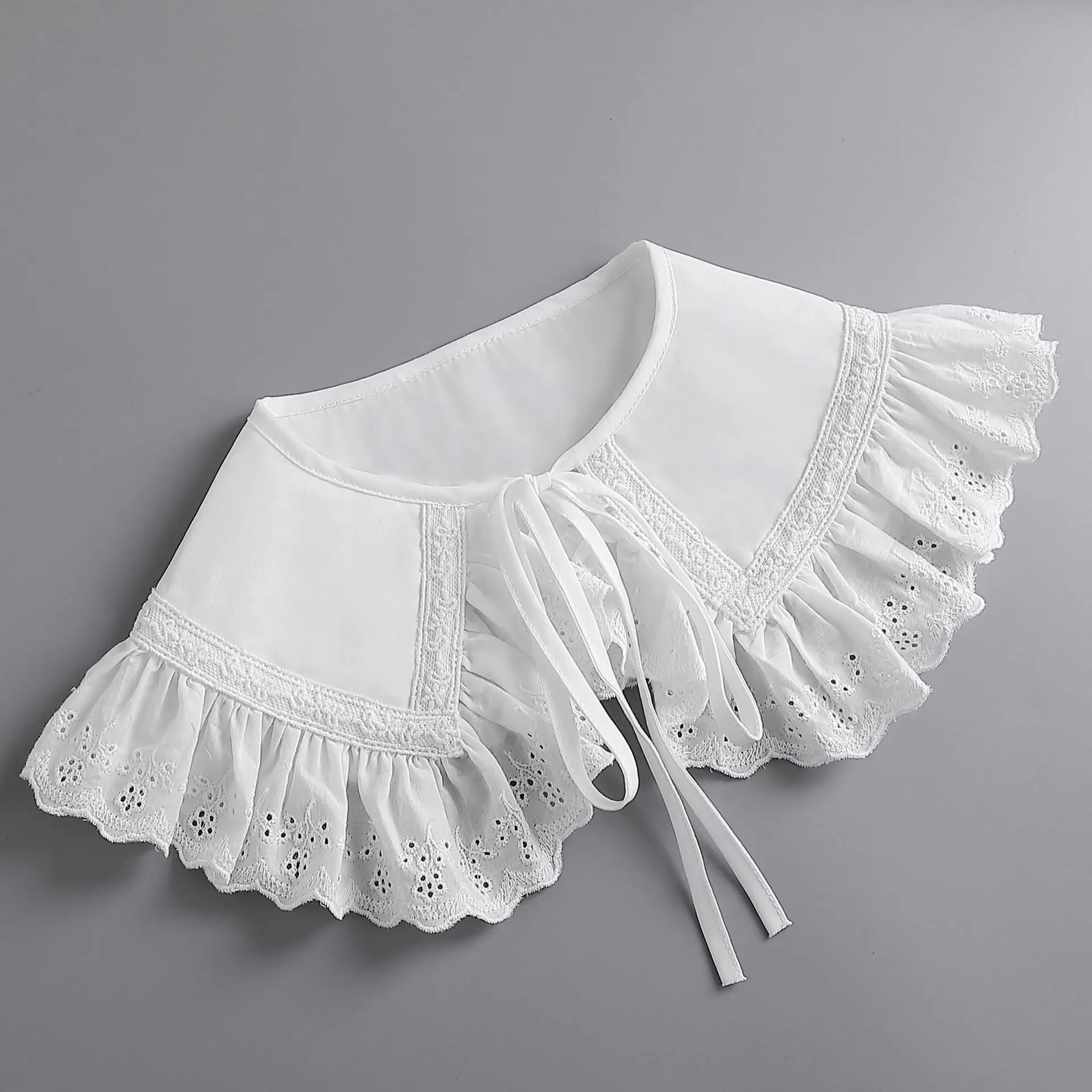 

Украшение с круглым вырезом, искусственные хлопковые воротники, милые однотонные кружевные галстуки спереди для девочек, зимний свитер, аксессуары, съемный фляр на шее