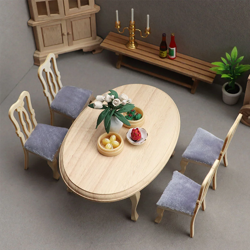 Simulated Dining Table The House Children Toy Tiny Furniture Model Miniature Decorate Wooden Decors Chair Micro Scene and