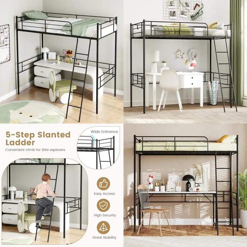 سرير علوي من الفولاذ المتين مع سلم وشرائح داعمة وسكة أمان بطابقين موفرة للمساحة #1