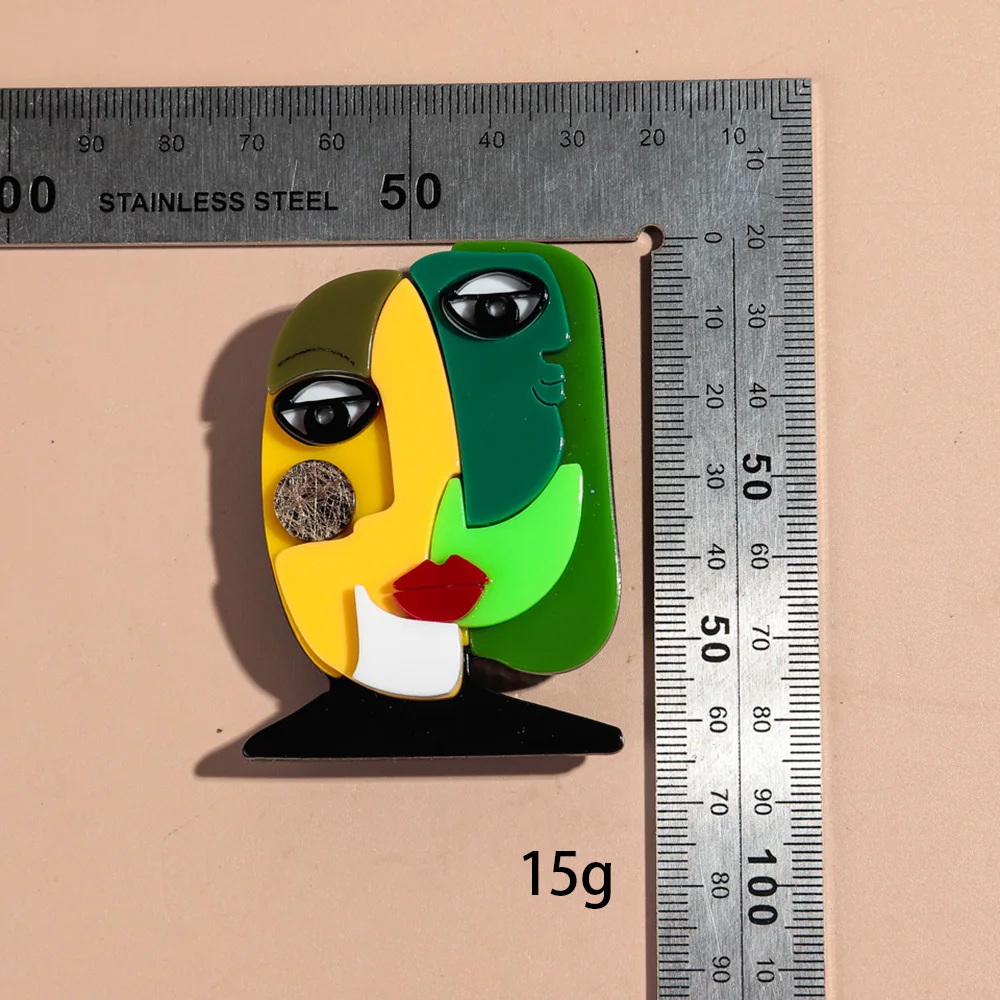 New Colorful Acrylic Abstract Face Figure Brooches for Women Creative Cartoon Geometric Facemask Badge Pins Clothes Jewelry Gift