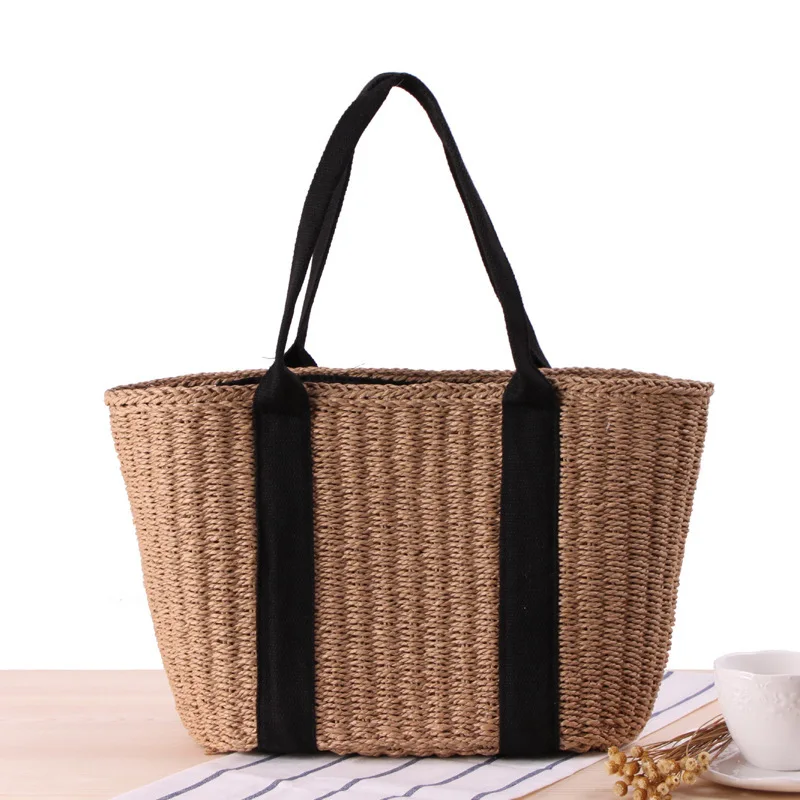 Trendy Rietje Vrouwen Draagtas Luxe Designer Rotan Geweven Handtassen Handgemaakte Travel Shopper Schoudertas Casual Strandtas 2023 Nieuw