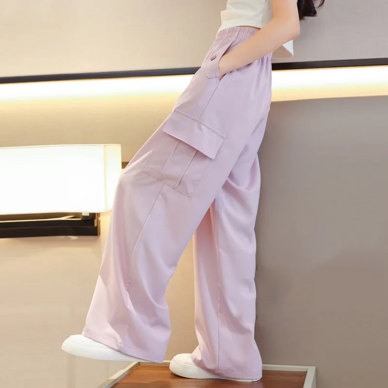 Girls Thin Cargo Pants Big Kids Cool Trousers Children Loose Summer Pants Teenager Fashion Wide-leg Pants Girl Casual Clothing
