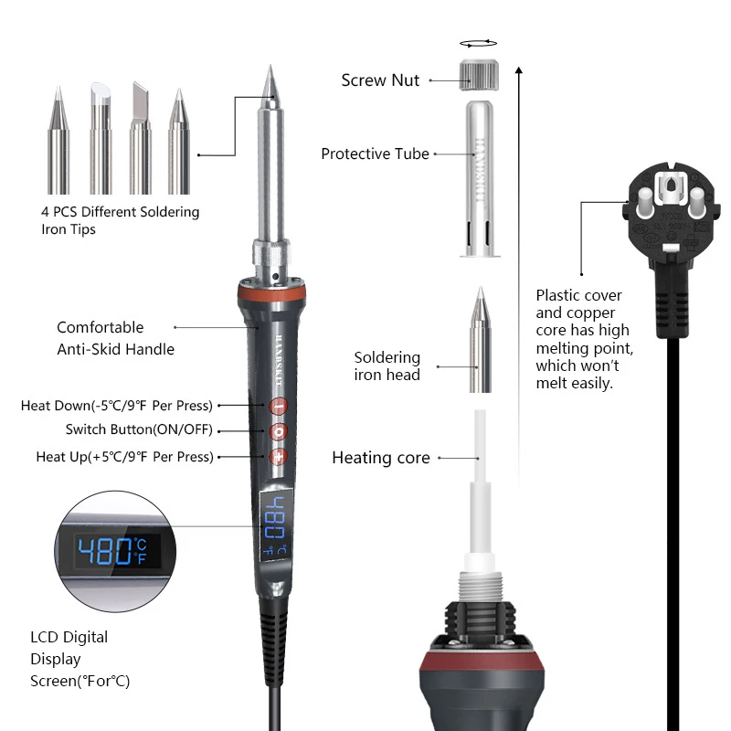 T50 200W Electric Soldering Iron Digital Display Adjustable Temp Auto Sleep Solder Iron Protable Home Tin Repair Welding Tools