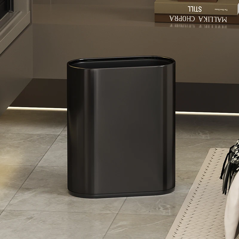 9L/2.4Gal Stainless steel trash can without lid ，Light luxury metal narrow trash bin for bathroom,bedroom,toilet,office,hotel