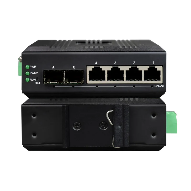 OEM Din Rail 관리형 4포트 기가비트 이더넷 산업용 스위치(2 SFP 광학 포함)