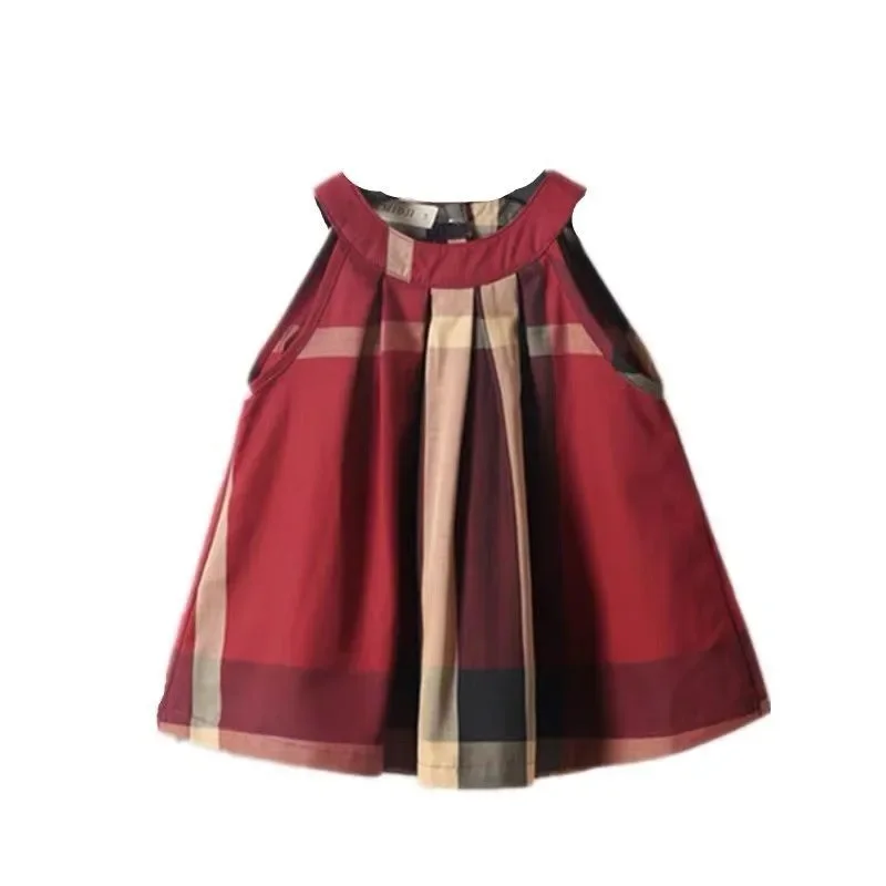 100% cotone abbigliamento estivo per bambini 2023 nuove ragazze vestono 3-5 anni ragazza Plaid abiti da principessa gonna Kawaii della neonata