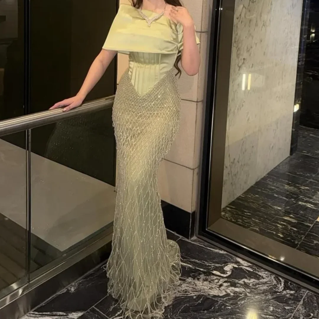 

Elegant Beading Floor Length Prom Dresses Wedding Party Gown Straight Sleeveless One Shoulder Evening Dresses Customized