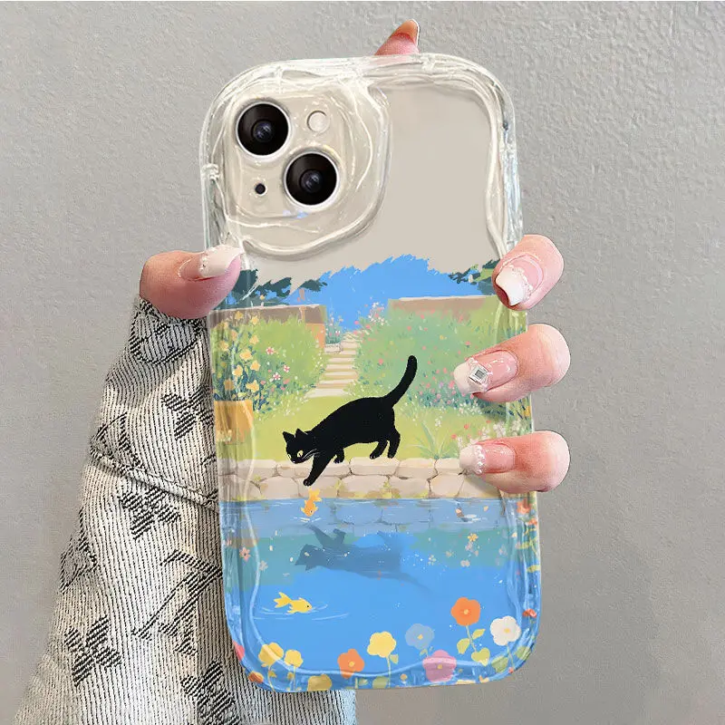 Fishing Black Cat Phone Case For VIVO Y15S Y15A Y11 Y17S Y02S V27E V25E V25 V27 V23 V15 V20 V21E V23E 4G Y73 Y17 S1 Pro Soft