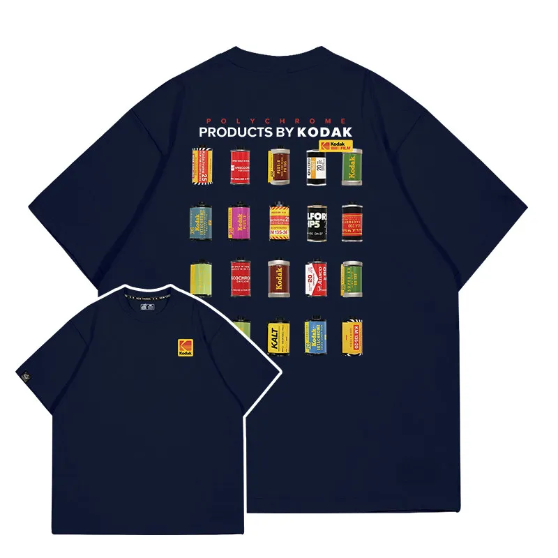 Kodak Brand Retro Film Print 100% Cotton Trendy Men T-shirt Summer Daily Outdoor Sports Party Casual Loose Street Short-sleeve