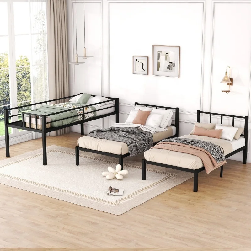 #Modern Twin Over Twin & Triple Bunk Bed for 3 Twin XL Metal Frame in Stock USA for Hotel Use view 4
