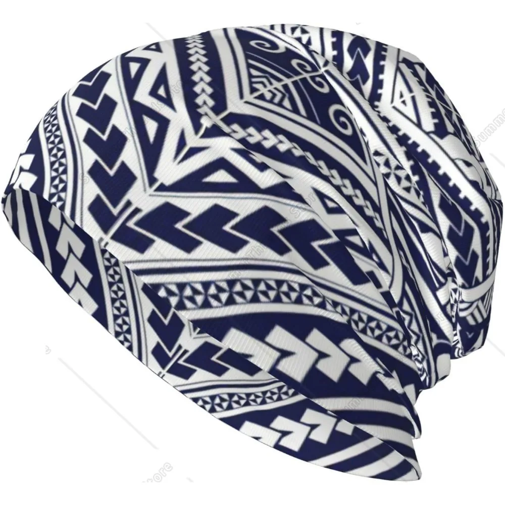 

Blue Polynesian Maori Tribal Pattern Brick Wall Print Knitted Cap for Men,Women's Winter Knit Hats,Soft Warm Knitted Hats