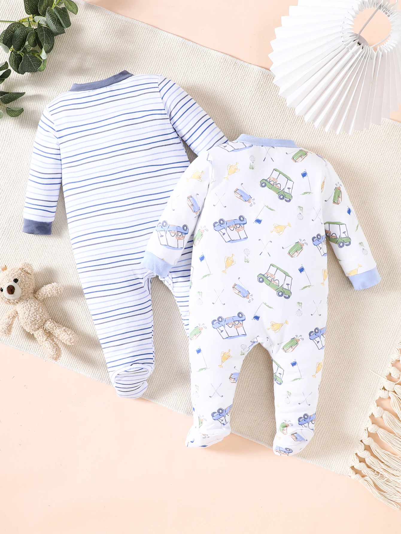 New Two-Piece Baby Spring And Autumn Leggings Jumpsuit Bamboo Fiber Breathable And Comfortable Male Baby Cartoon Car Creativit