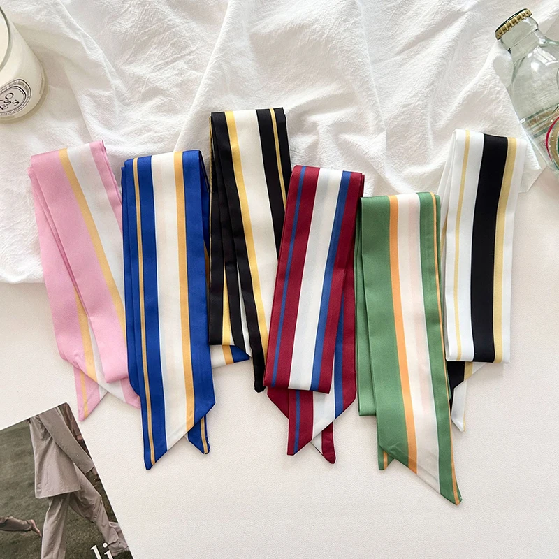 

Woman Skinny Silk Scarf 90cm*6cm Long Hair Strip Silk Ribbon Small Neck Scarves Kerchief Lady Bag Handle Ribbon Scarf Tie