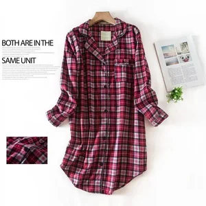 Flanela de algodão casa camisola cardigan camisa noite vestido bonito dos desenhos animados xadrez design sleepwear moda dormir camisa mulher 11 principais vendas dama da noite vestido - №7