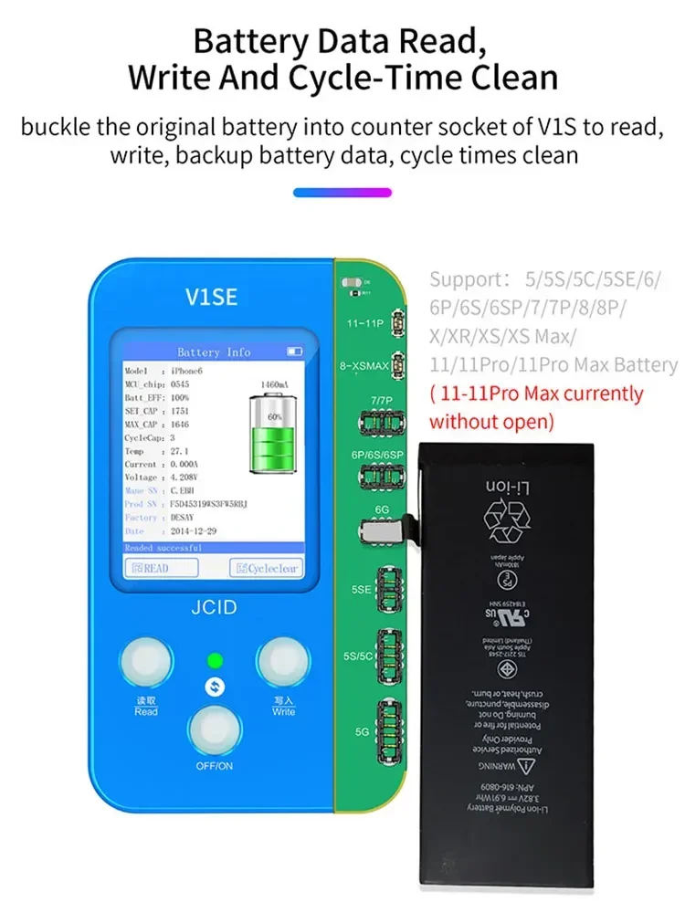 JC V1SE Programmer for iPhone 11 12 13Pro 14 15 Pro Max Photosensitive Original Color Touch Shock Fingerprint Battery Programmer