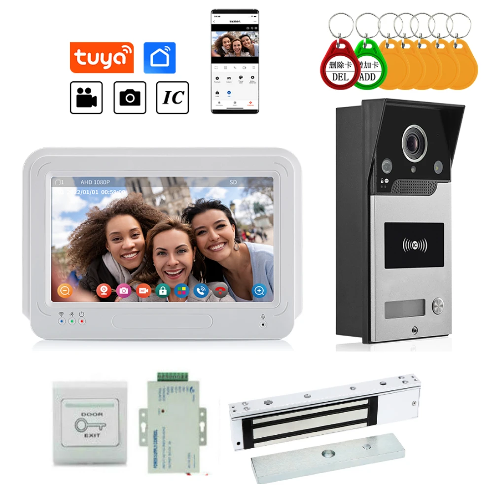 1080P Wifi Intercom System for Home 7 Inch Wireless Video Door Phone Intercom With Electronic Lock Tuya App Remote