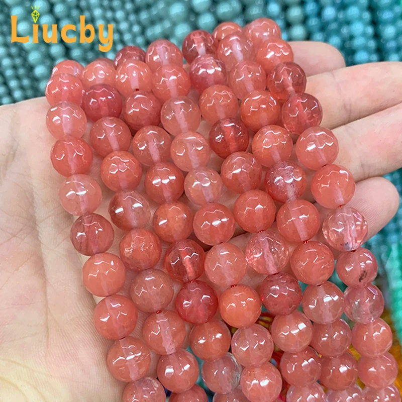 Fashion Natural Stone Faceted Watermelon Red Handmade beads DIY Advanced sense Rings 15\