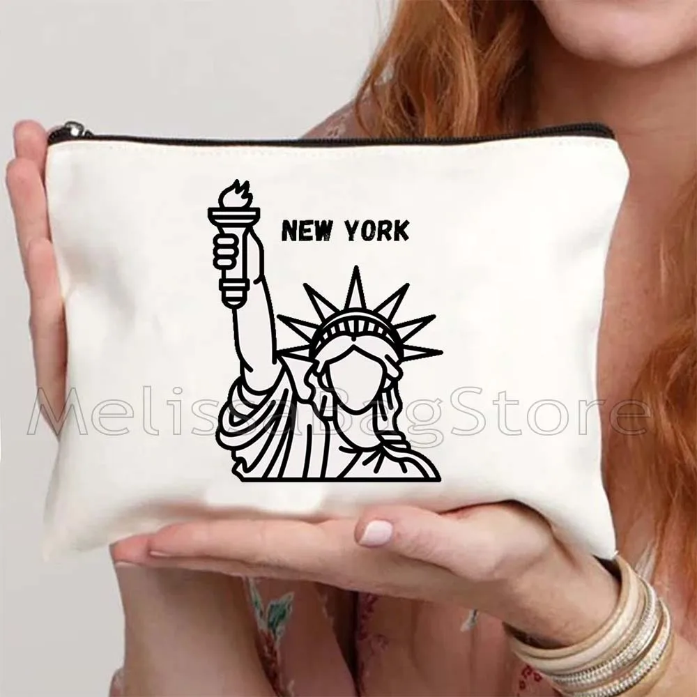 New York City The Big Apple NYC Cute Gift Statue Of Liberty Stamp San Francisco Lettering Storage Cosmetic Bag Makeup Case Pouch