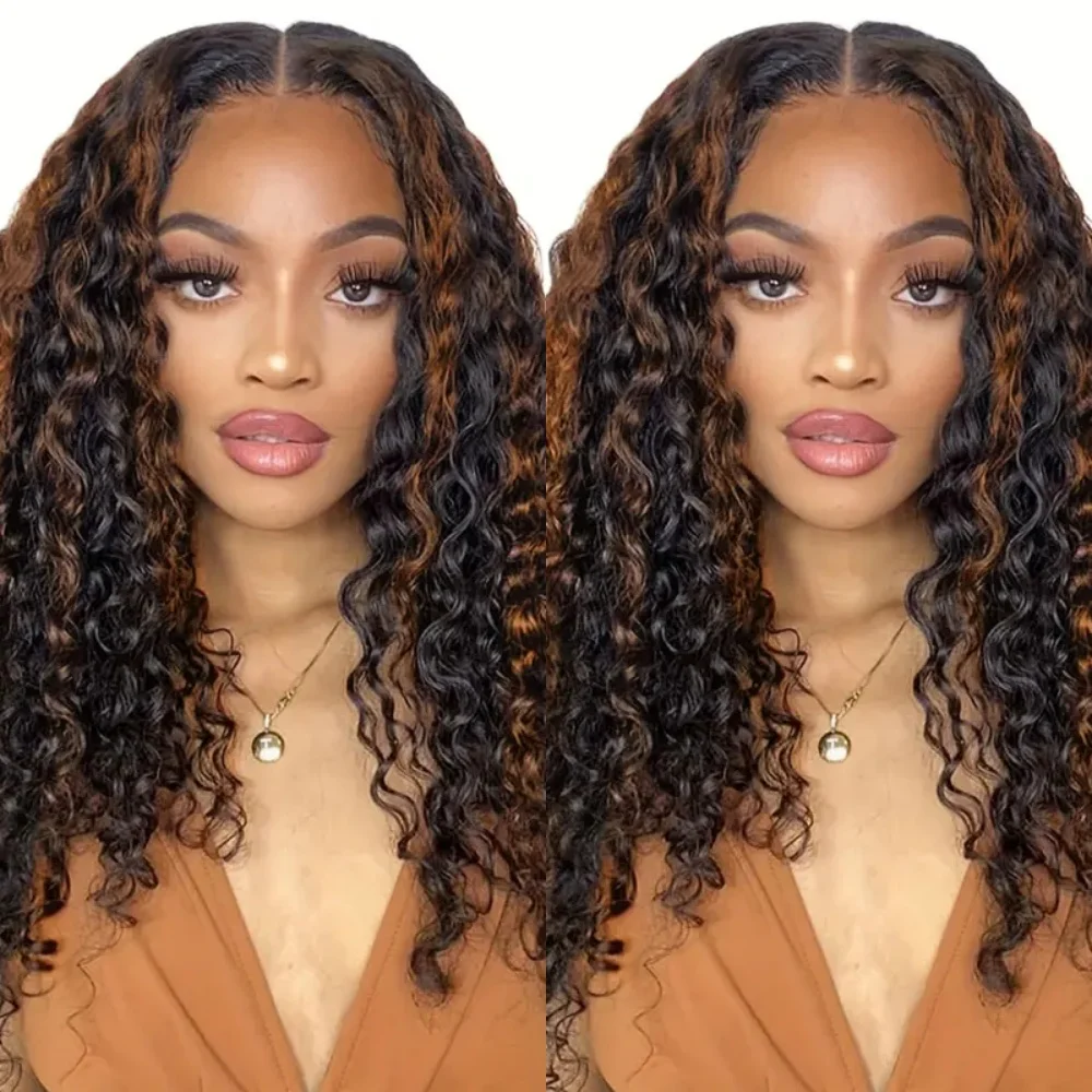 

26 Inch 5×5 Deep Curly 1B/30 Human Hair Wig 200 Density Invisible Lace Pre Bleached Knots Lightweight Breathable Cap For Women