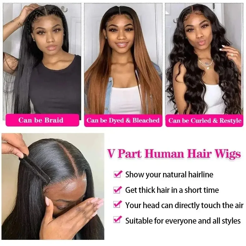 V Part Wigs Straight Brazilian Virgin Human Hair Wigs for Black Women Upgrade U Part Wigs Glueless Wig V Shape Wig No Leave Out image 6