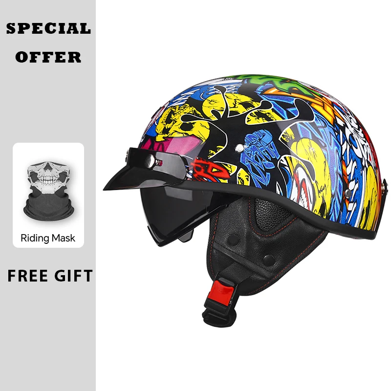 

DOT Approved Half Face Helmet Motorcycle Helmets Vintage Retro 1/2 Open Half Helmet with Inner Lens
