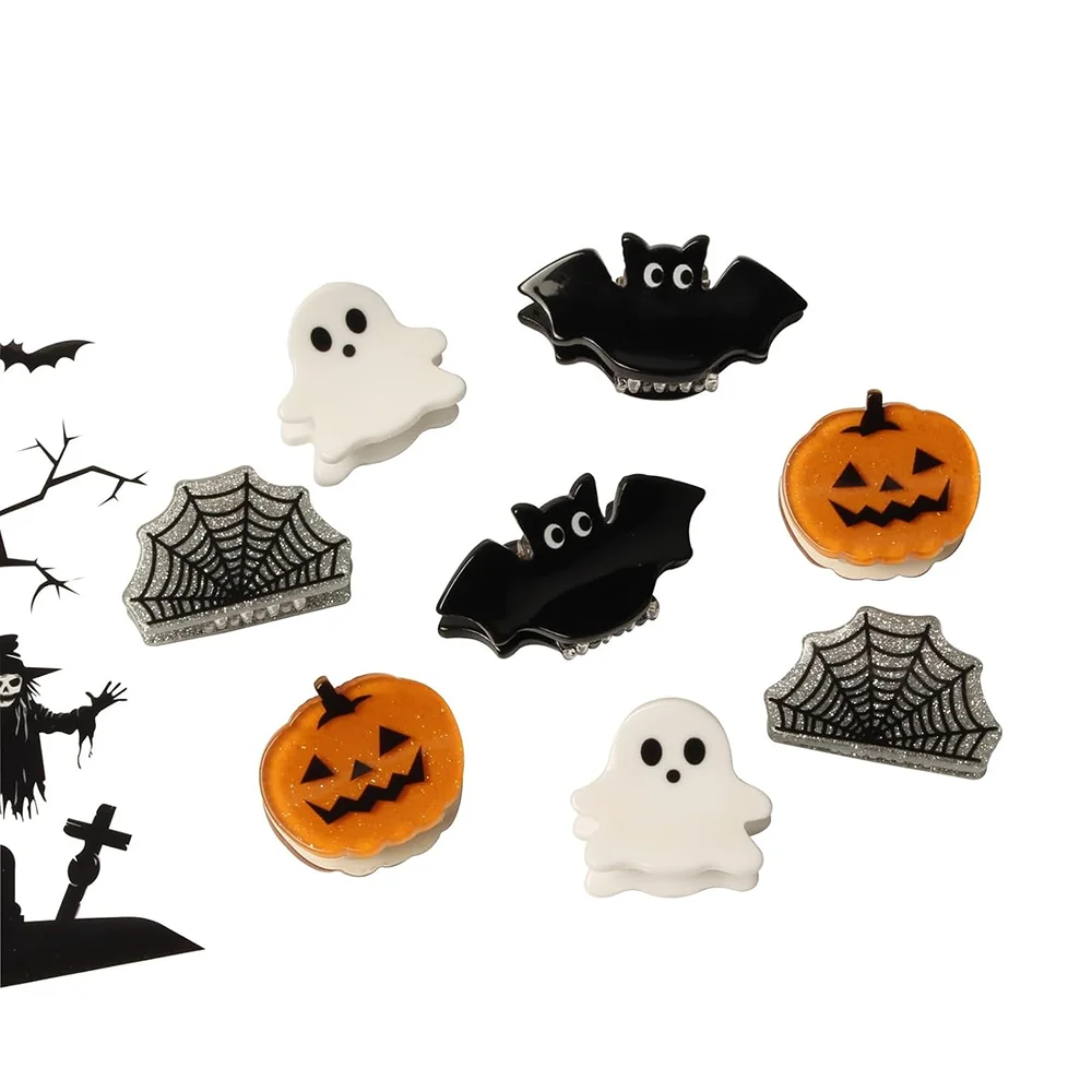 

1Set Mini Halloween Hair Claw Clips for Girl Pumpkin Ghost Bat Spider Web Designs Hair Clips Cute Halloween Gifts Trick or Treat