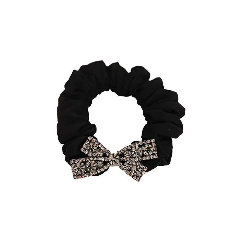 Moda Rhinestone Bow Scrunchies kobiety elastyczne gumki do włosów krawat gumka do włosów liny nakrycia głowy dziewczyny akcesoria do nakrycia głowy