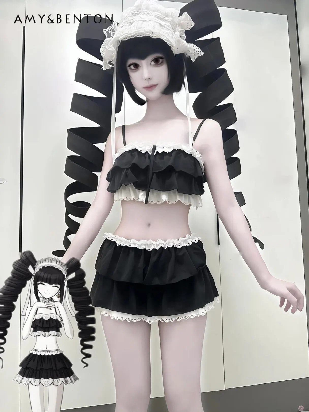 

Lolita Style Sweet Lace Split Swimsuit Women Cute Multi-layer Suspender Top Mini Skirt Summer New Versatile Swimsuit Student